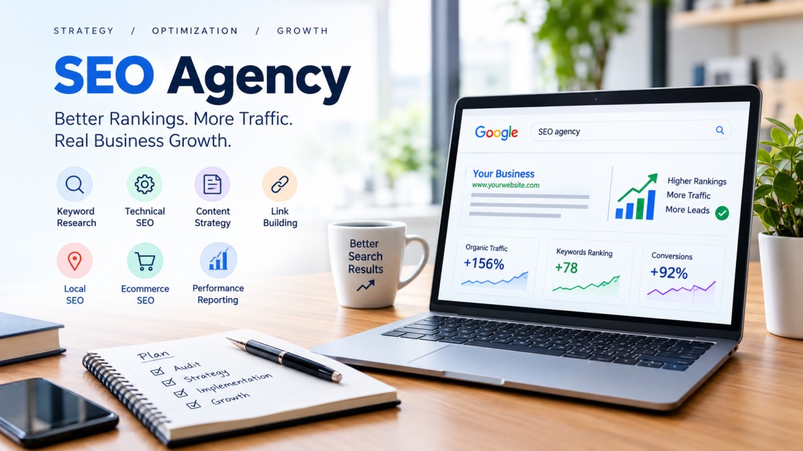 SEO agency services for keyword research, technical SEO, content strategy, and organic traffic growth